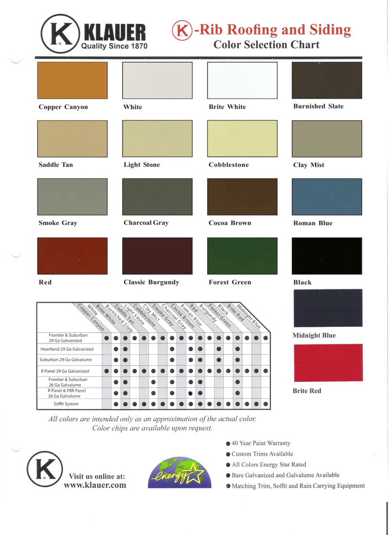 Valspar Metal Roofing Color Chart