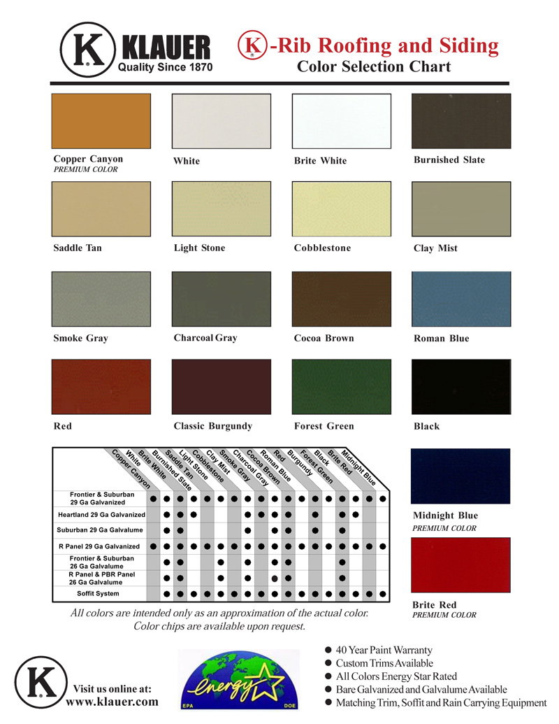 Valspar Metal Roofing Color Chart